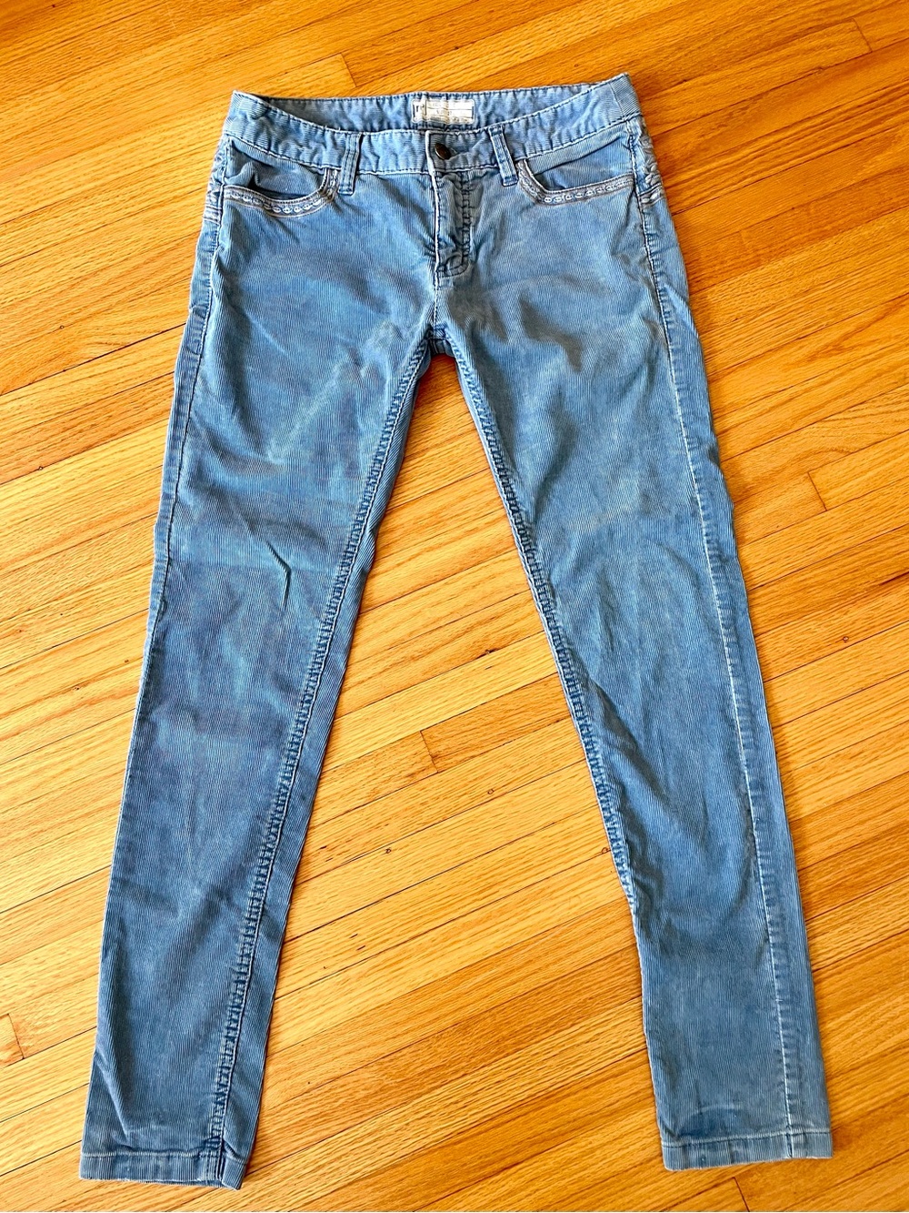 FREE PEOPLE Blue Embroidered Floral Corduroy Jeans Low-Rise 27